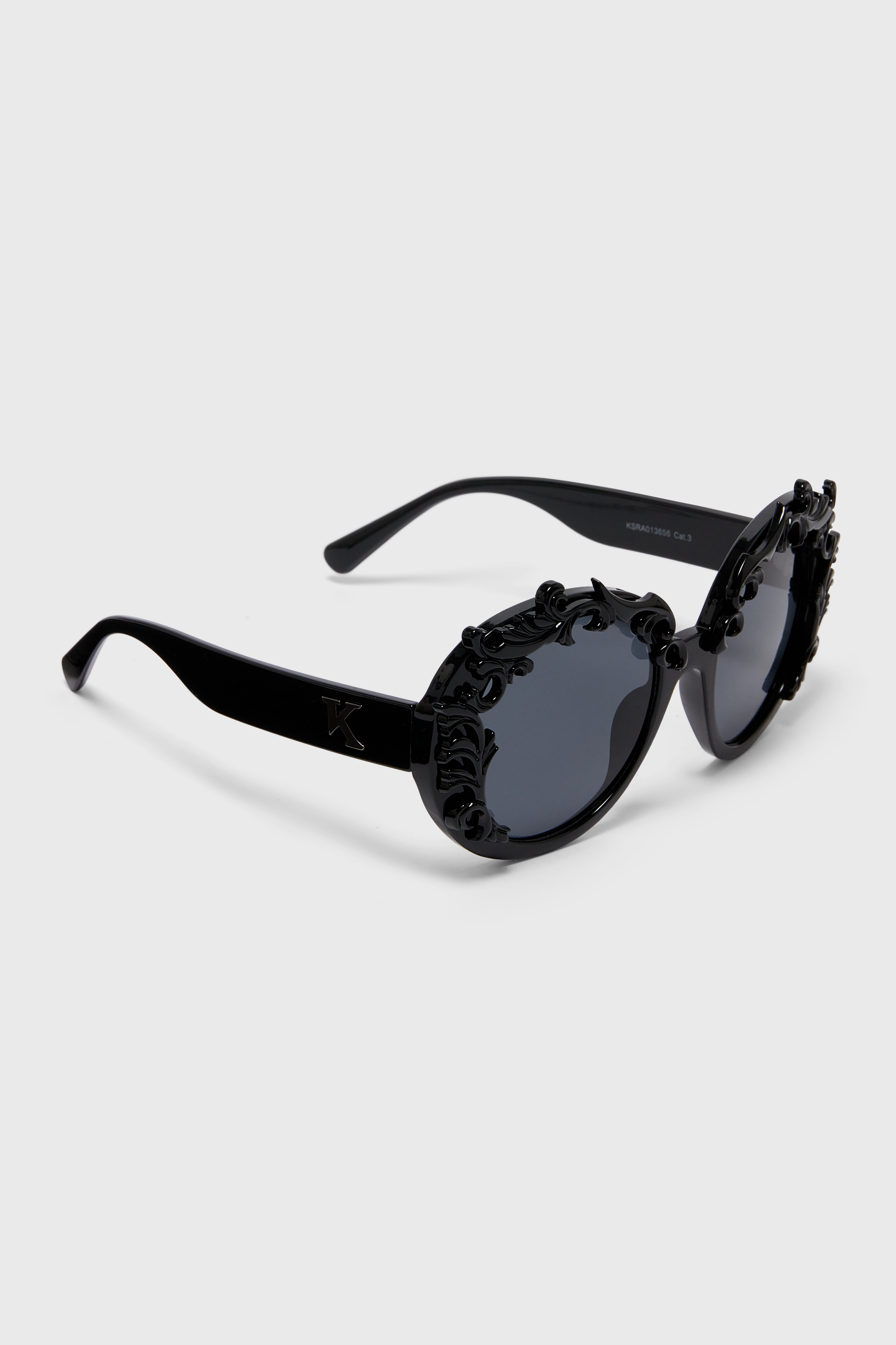 New! Black Floral Trim Sunglasses Pink Floral/Black Thick Geek-Chic Geometric Tinted  main image 3
