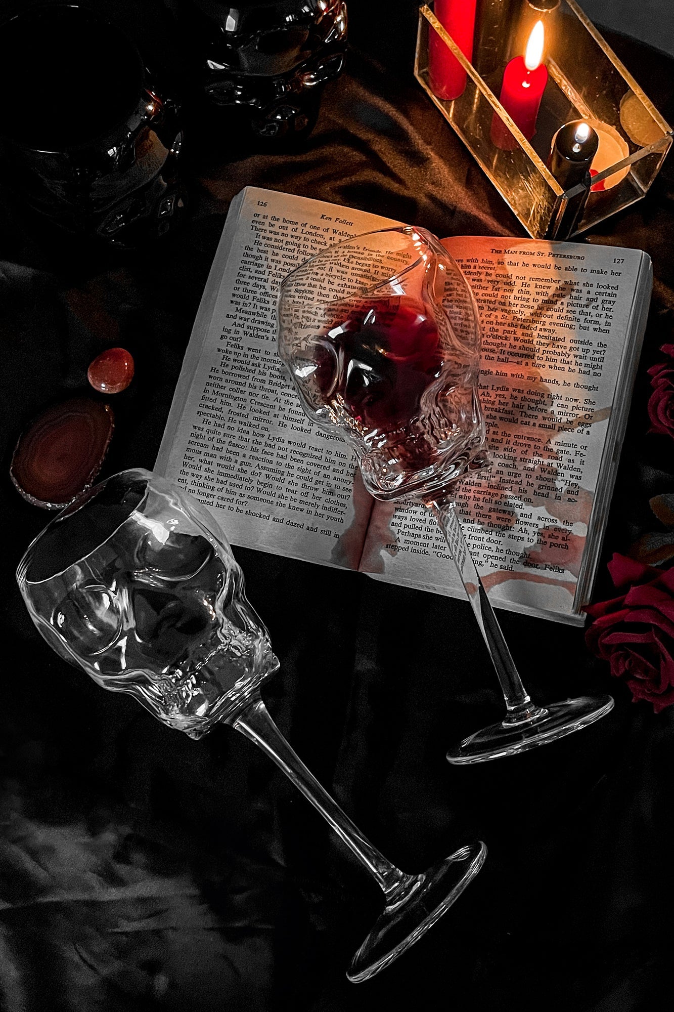 Pahare (set de 2 pahare) KILLSTAR - Cranium Wine - Negru - KSRA010355