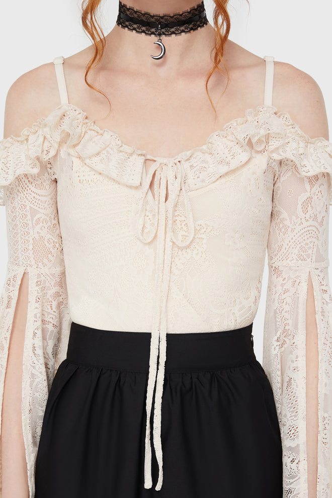 Breathless Lace Bardot Top [IVORY]