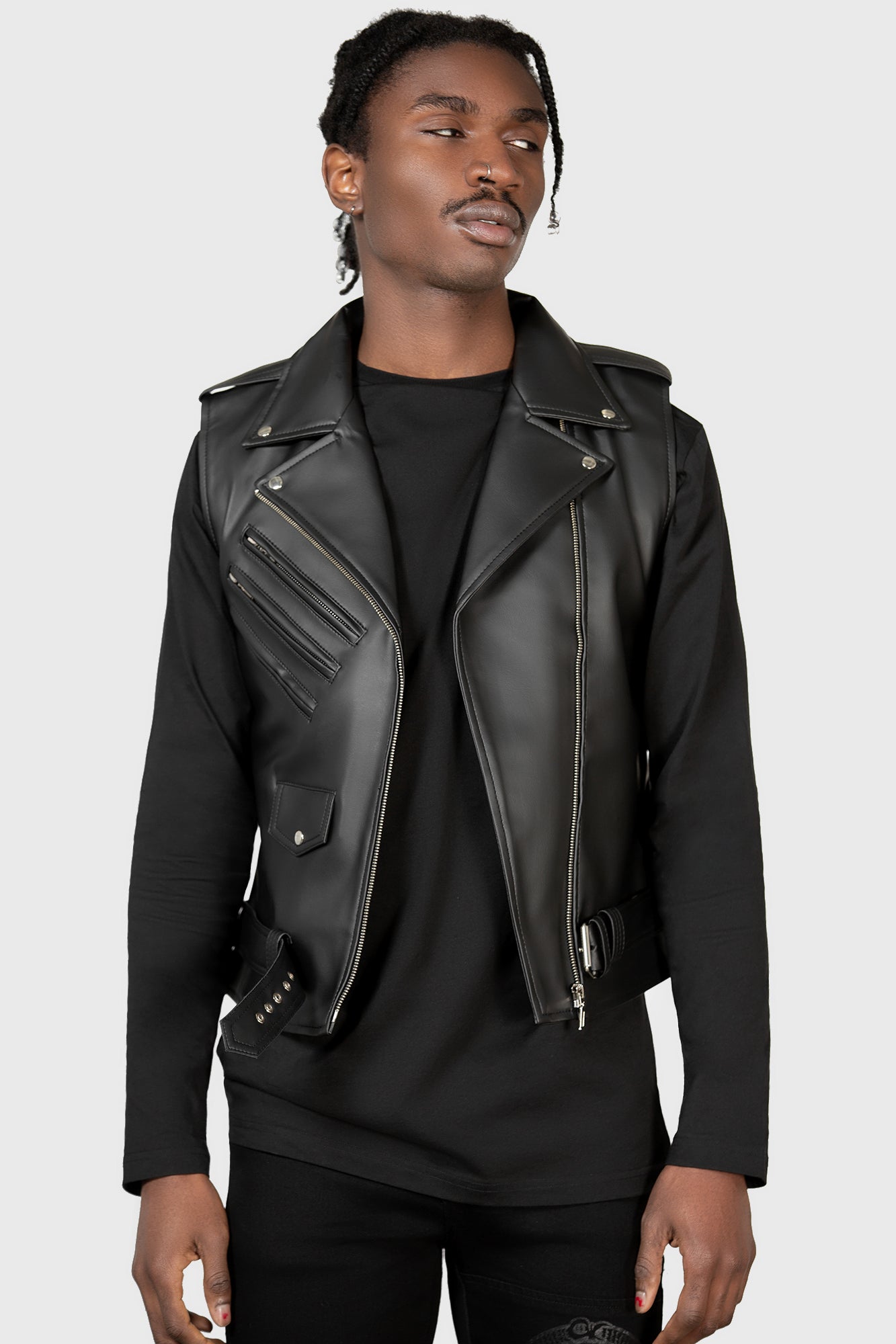 Saint Laurent Leather Sleeveless Biker Jacket in Black for Men