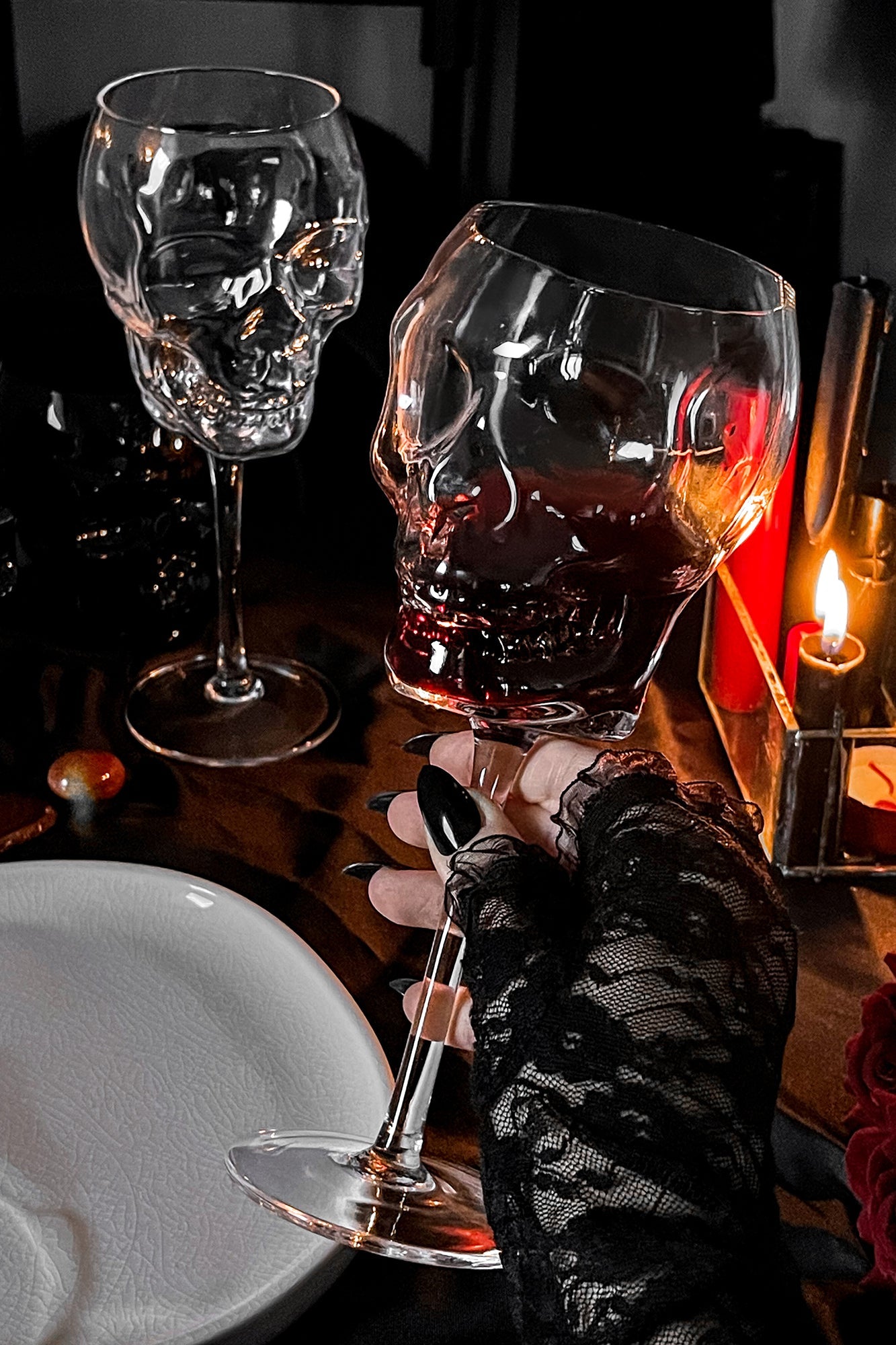 Skull & outlets Crow Wine Glasses - Set of x3