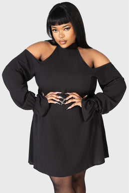 Women's Plus Size Gothic Black and Grey Heart Collared Short Dress