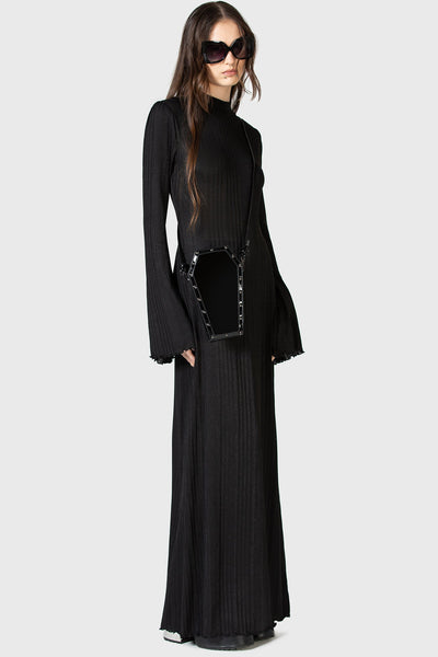 black maxi dress bell sleeves Womens Elegant Satin Party Long Sleeve Cocktail Dress High Waist Formal Party Evening Gowns : Clothing, Shoes & Jewelry Its fitted with a removable slip dress and decorative belt Bell-sleeve dress black TOTEME