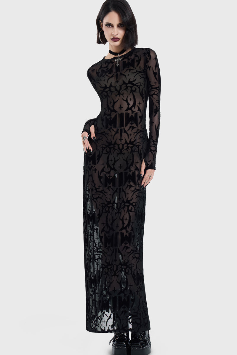 ETERNALLY YOURS FLOCKED MAXI DRESS