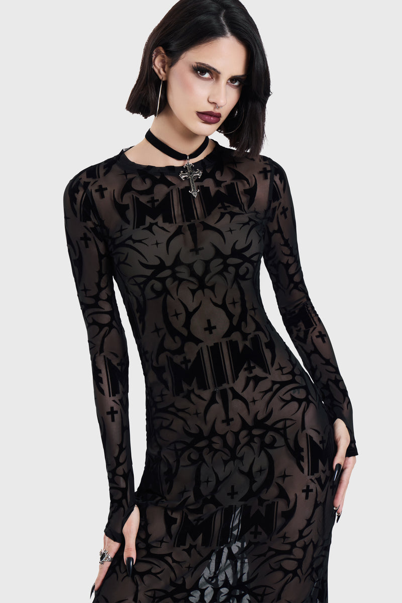 ETERNALLY YOURS FLOCKED MAXI DRESS