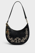 Gold Lock Embroidered Shoulder Bag