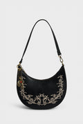 Gold Lock Embroidered Shoulder Bag