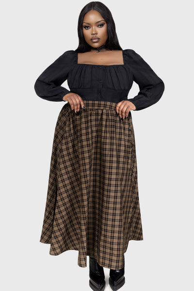 Haven Hollow Skirt [BROWN TARTAN] | Killstar