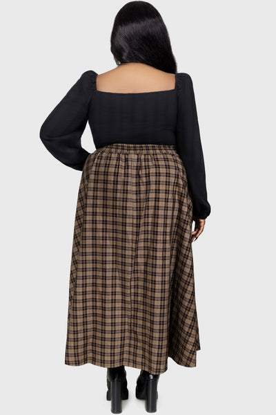 Haven Hollow Skirt [BROWN TARTAN] | Killstar