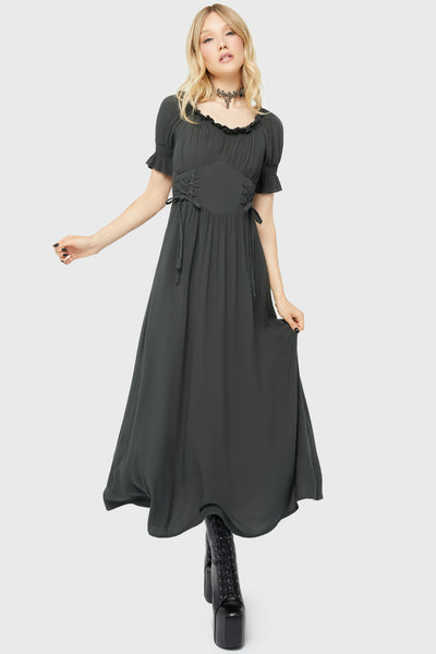 3/4 sleeve midi dress Gabriella Vertical Rib-Knit 3/4 Sleeved Midi Dress; Warm Beige XL