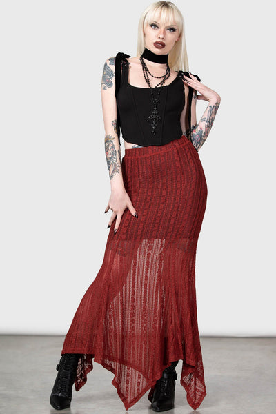 Red lace maxi skirt Clearance