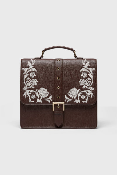 black leather backpack with roses Midnight Rose Backpack