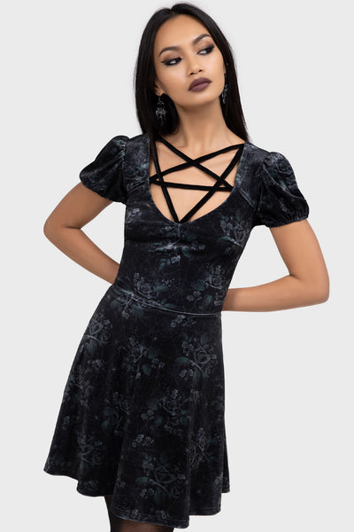 killstar pentagram skater dress Killstar Magica Velvet Pentagram Skater Dress Black