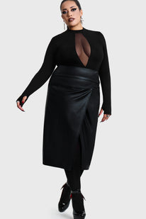 Noir Ruin Split Midi Skirt
