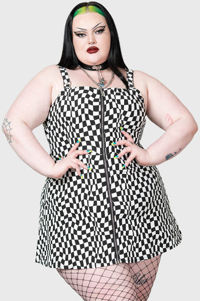 Contrast Checkered Dress black-and-white-checkered-plaid -buffalo-print-pattern-dress-button-front-tied-…