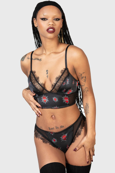 Embroidered Rose Applique Lace Bralette