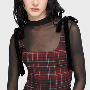 Tartan Flora Corset Top [BURGUNDY]