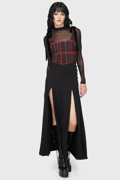 Tartan Flora Corset Top [BURGUNDY]