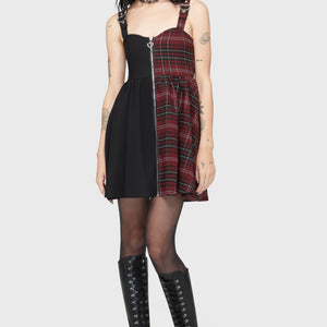 Tartan Marie Zip Dress [BURGUNDY]
