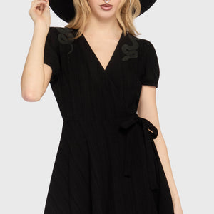 The Hollow Embroidered Mini Dress [Black]