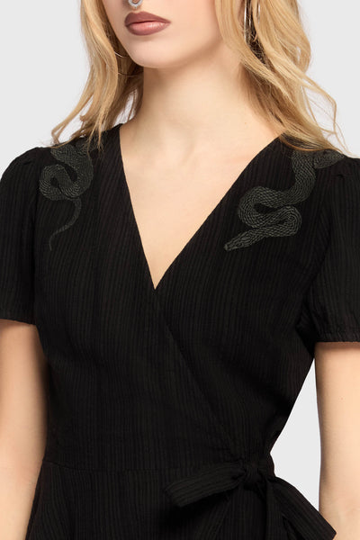 black embroidered wrap dress Lucille Embroidered Chiffon Wrap Dress White / S