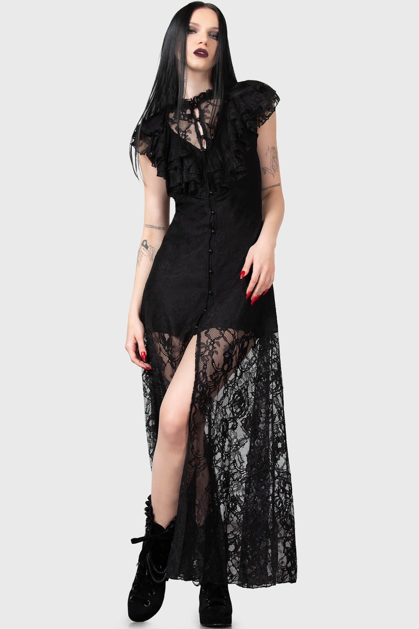 Free People Shadow Lace Maxi Dress in Black