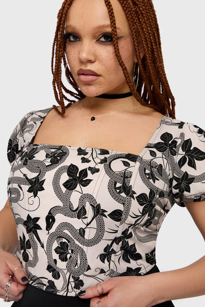 Venomous Rose Puffed Sleeve Corset Top