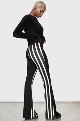 Distressed Stripe Grey Flare Leggings - Haven of Horrors