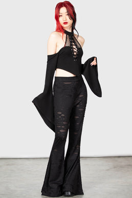 Widow Velvet And Lace Bell Bottoms - Black