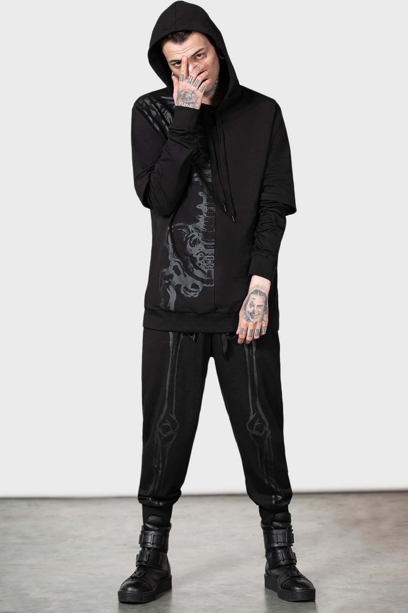 Pins & Bones Sinner, Black Gothic Jogger Sweatpants, Alternative Fashion