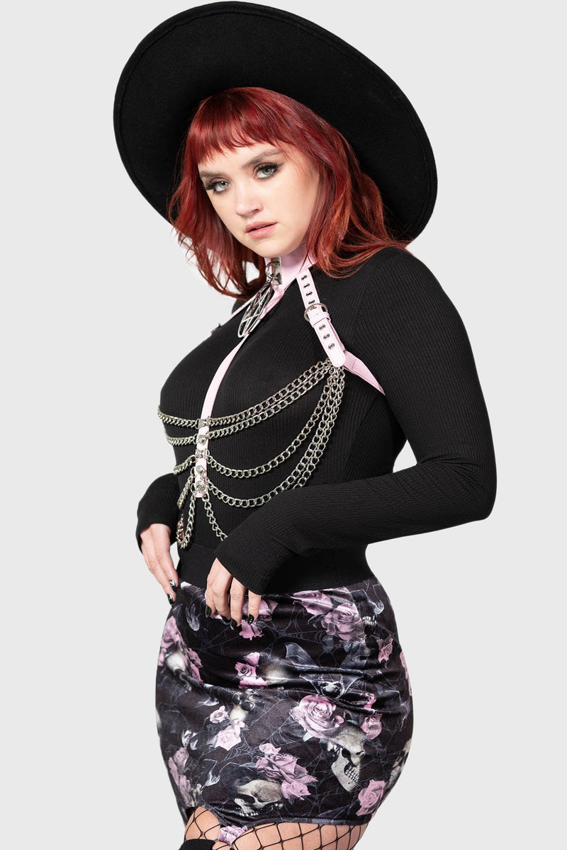 Cassandra Velvet Mini Skirt [BLACK/PINK] | Killstar