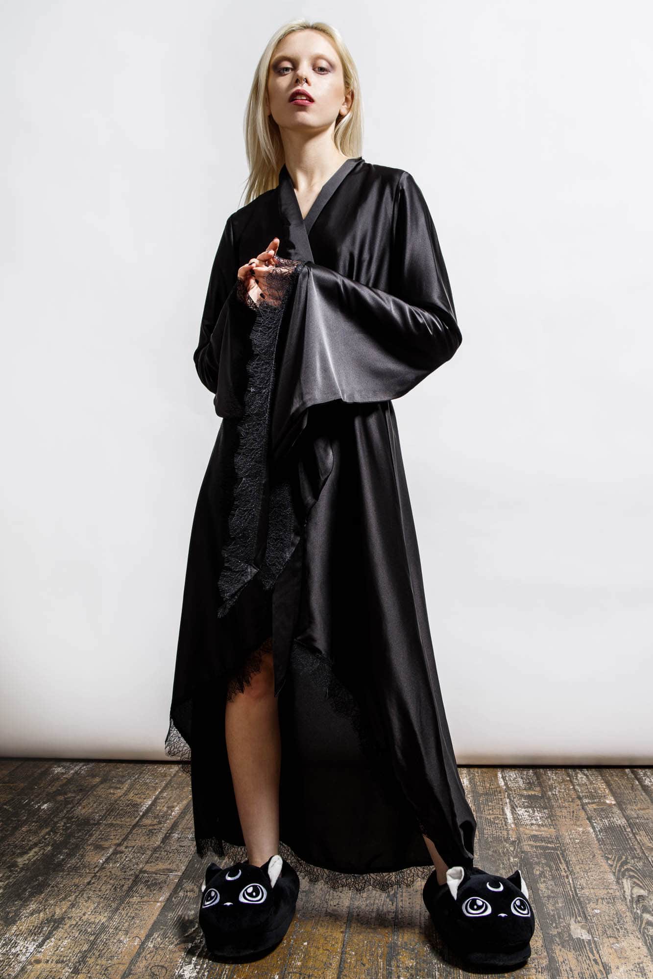Long Black Silk Robe