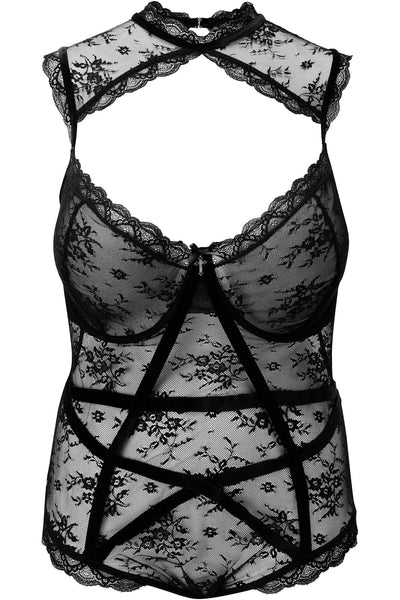 Lace Cut-out Crotchless Teddy Bodysuit With Choker