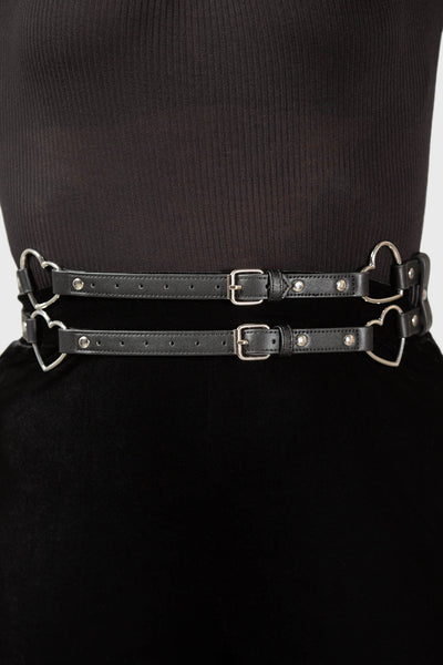 Black Leather Belt Women Metal Heart Buckle Waist Belt Vintage