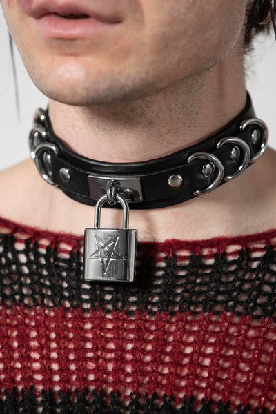 Punk Dark Black Love Heart Pendant lock Adjustable Leather Choker