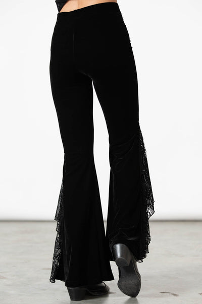 Women Velvet Stretchy Bell Bottom Flare Pants High Waist Floor-Length Wide  Leg Pants 