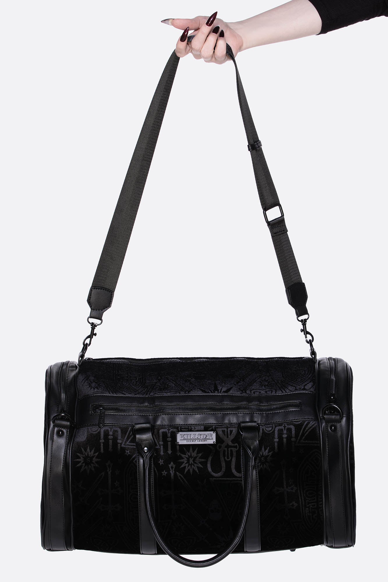 Velvet duffle online bag