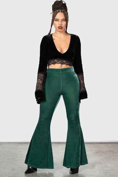 Bell Bottom Pants for Women High Rise Solid Color Thread Flare Pants  Stretchy Fit Bootleg Trousers for Party (XX-Large, Green) - Walmart.com