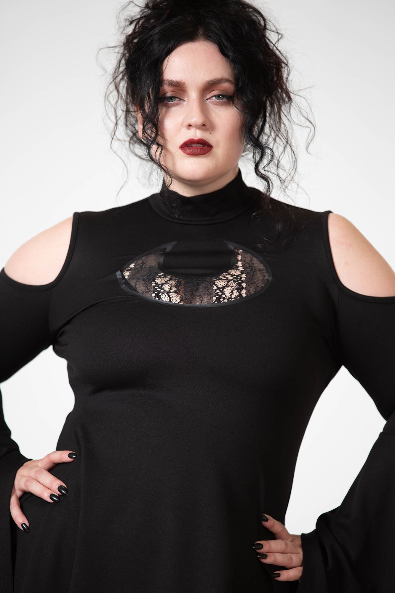 black high neck cold shoulder top