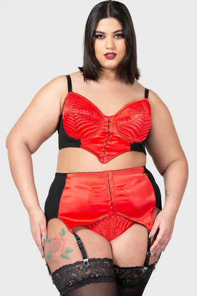 Plus Red Strapping Suspender Lingerie Corset Set