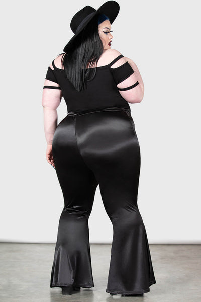 Black Faux Leather Bell Bottom Pants (Plus Sizes Available) –