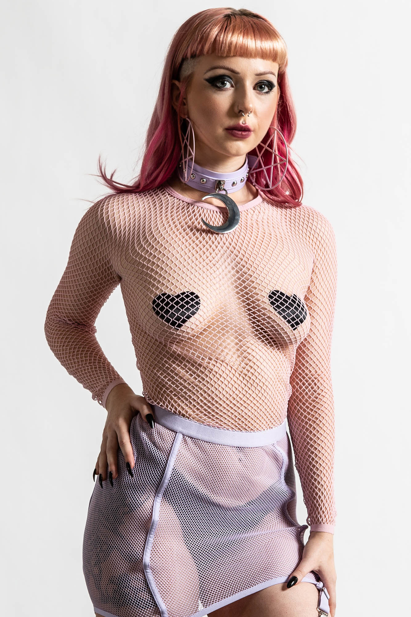 Shena Pastel Pink Fishnet Stockings - Killstar