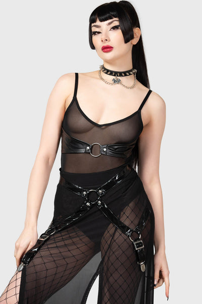 Gothic Women's Mesh Harness Leggings With O-ring Detail